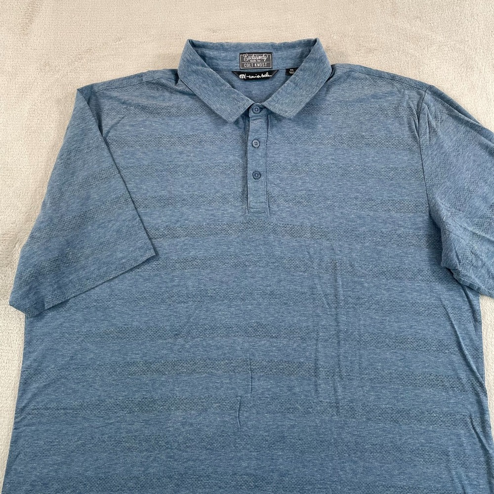 Travis Mathew X Colt‎ Knost Polo Shirt Men 2XL Heather Blue Performance Golf SS